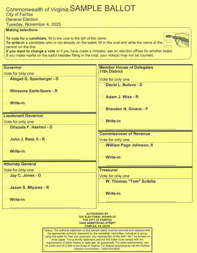 FairfaxCitySampleBallotGeneralELections2025