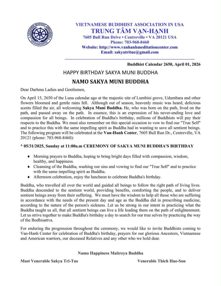 VanHanhMeditationCenterHappyBirthdayBuddha31May2026
