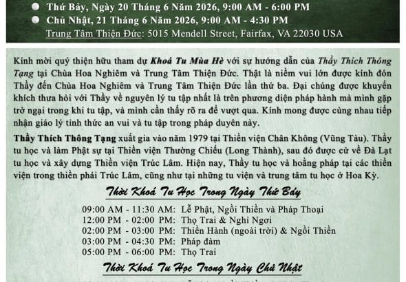 KhoaTuMuaHeThayThichThongTangChuaHoaNghiem19Thang6TrungTamThienDuc21Thang6Nam2026